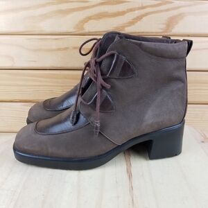 Studio Wallace Fur Lined Lace Up Boots Brown Leather Women's 7.5M Made in Canada